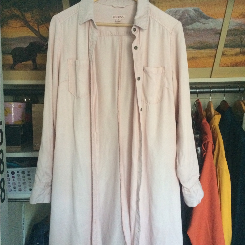 Blush Pink Button Down Dress with Pockets